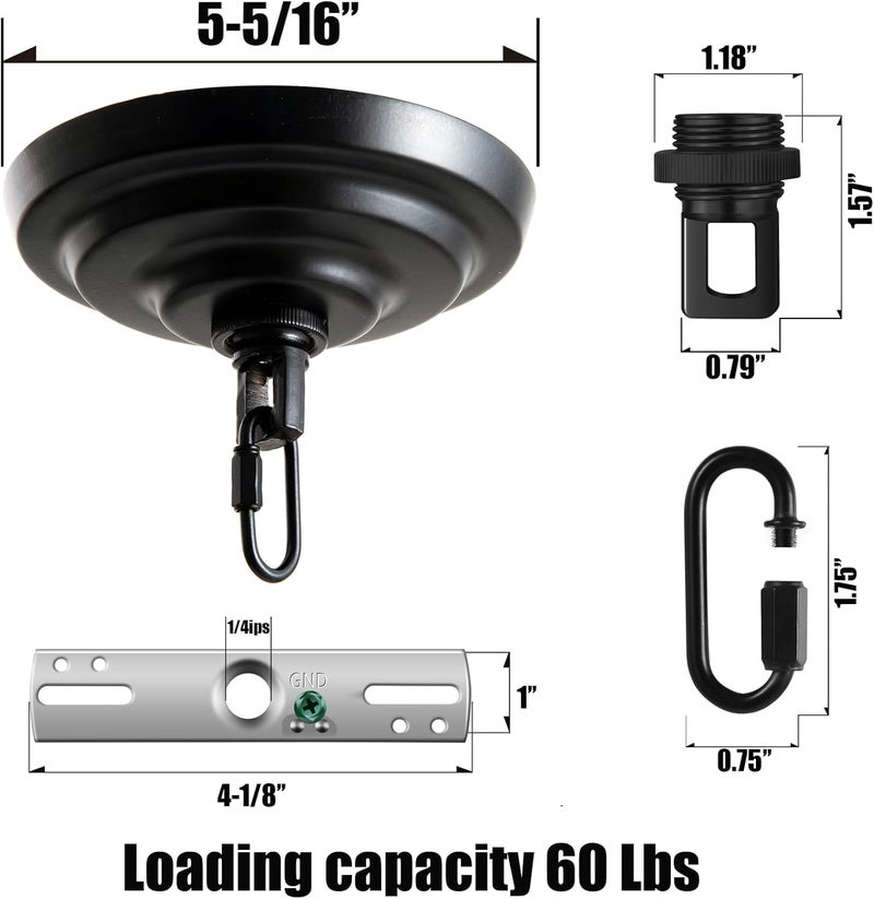 MAYOMAJO 5-5/16 Inches Light Canopy Kit with Heavy Duty, Replacement Cover Plate with Mounting Hardware for Chandelier, Pendant Light, Swag Light, Flower Basket or DIY Projects (Black) - Image 2
